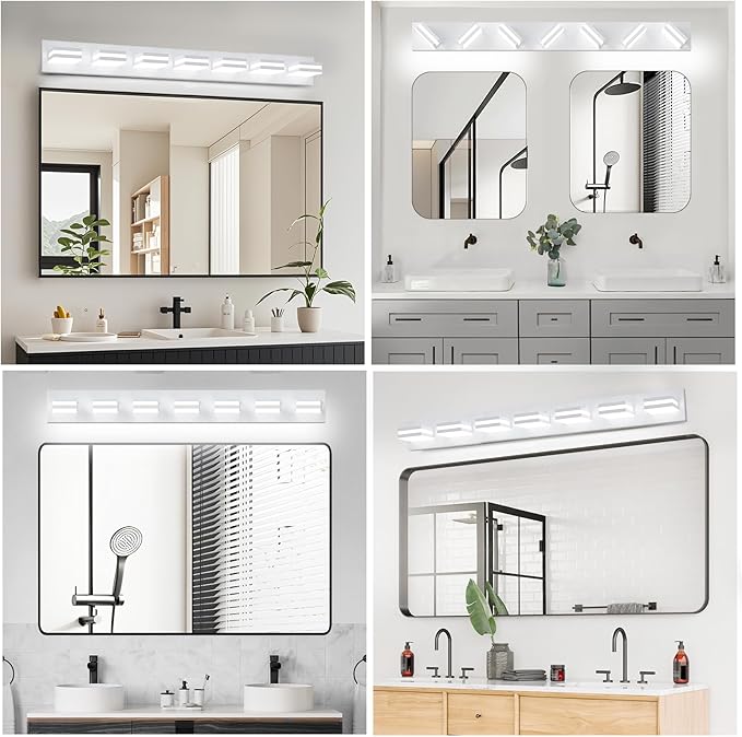 IZORRO LED Modern Bathroom Lights Fixtures(7-Light,Dimmable,360°Rotate),Matte White Acrylic Wall Lighting,Vanity Lights for Bathroom Over Mirror - 6000k 40In (No Assembly Required)