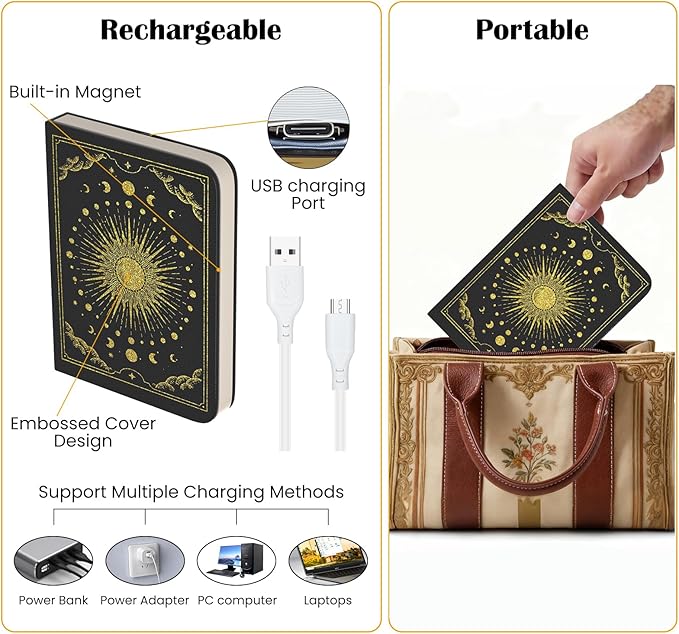 Vergissm 6.5 Inch Book Lamp, Foldable Paper Book Light, Bookshaped Night Light Embossed Cover Design, Rechargeable Folding Paper Lamp, Perfect Books Decor & Book Lovers, Women or Friend Gift Choice