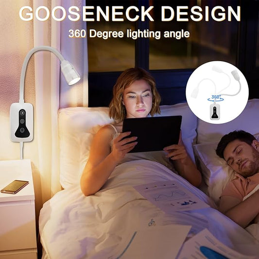 1 Pack Wall Mounted Headboard Reading Light, LED Dimmable Touch Control, Adjustable Neck, Ideal for Bedside, Office, or Reading(White)