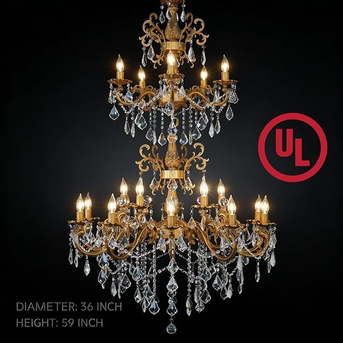 Large Crystal Chandeliers Contemporary Chandelier Island Lighting 20 Lights Candle Pendant Ceiling Light Fixture for Living Room Staircase Hallway Entry High Ceilling H50''