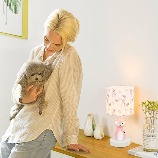 Fox LED Table Lamps with USB Port DC5V,Set of 2,Pink Kids Table Lamp,Night Light for Kids Room,Nursery,Bedroom,Kitchen Counter,Gameroom,Φ5.91×H12.88IN,Hand-Made