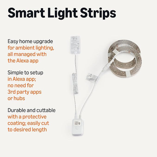 Amazon Basics Smart LED Light Strip, 16.4 Feet, RGB + Tunable White, Works with Alexa Only, 2.4 GHz Wi-Fi, No Hub Required (Pack of 2)