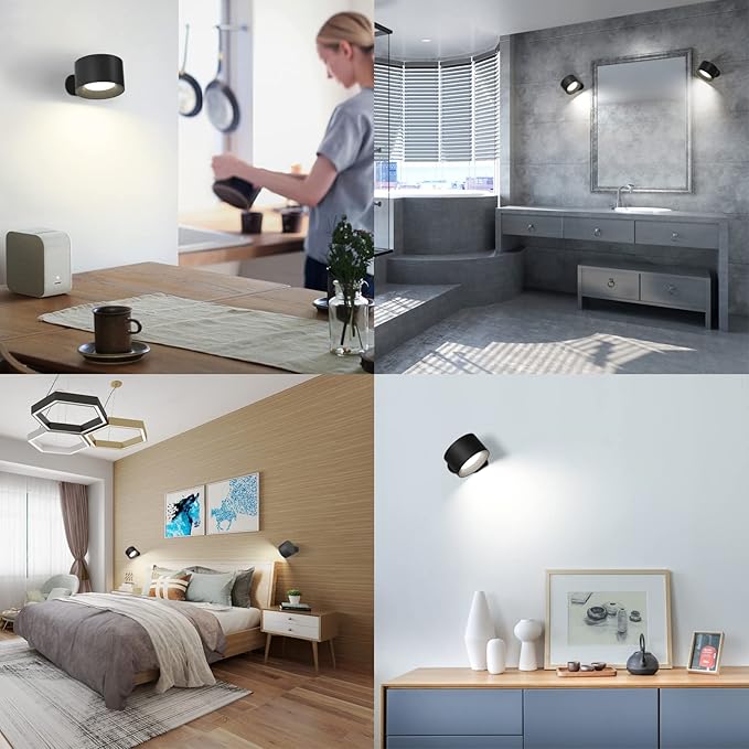 AKSDA LED Reading Lights, Wall Mounted Sconces with 3 Color Temperatures & 3 Brightness Levels, Rechargeable Battery Operated Touch Control 360° Magnetic Ball for Study Bedside Bedroom