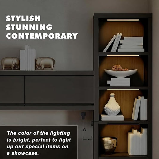 JUSJUBR Led Shelf Lights, 4x12 Inch Warm White 3000K Dimmable Shelf Lighting with Memory Function, Ultra-Thin Black Display Case Lights, Display Cabinet Lights