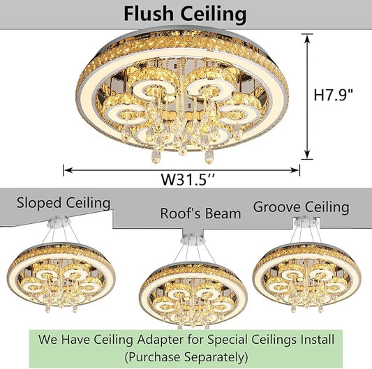 HAIXIANG W32'' Modern Chandeliers for Dining Room Crystal LED Chandelier Light Living Room Bedroom Interior Luxury Lighting Fixture 2700-6000K Dimmable Lights Silver