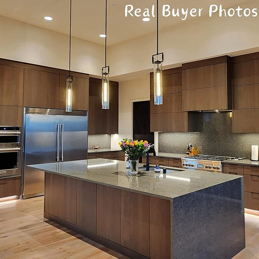 21.6'' Black Pendant Lights Set of 2, Modern Pendant Lights Kitchen Island, Large Kitchen Pendant Lighting Over Island,Long Adjustable Height Glass Pendant Light Fixtures, Included E12 Bulbs