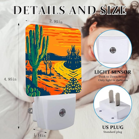 Cactus Night Light, Plug-into Wall Desert Plant Nightlight Lamp with Dusk to Dawn Sensor, Led Lamp 0.5W Energy Efficient for Boys Girls Adults Home Decor