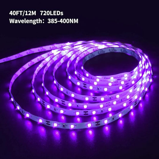 Ontesik Black Light Strip, 40ft/12m Flexible UV Black Light with LED kit, 720lamp Beads, 12V UV Light, Indoor Dance, Bedroom Decoration,Stage, Birthday, Wedding, Dark Party,not Waterproof