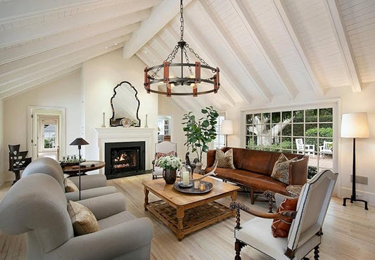 Farmhouse Wood Chandelier,23 Inch Black Modern Rustic Vintage Hanging Pendant Ceiling Light Fixture for Dining Room Bedroom Kitchen Island Hallway Foyer Entryway(6 Light