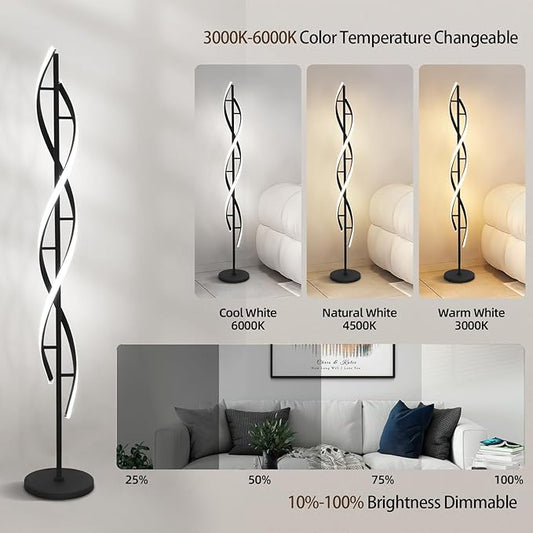 ADISUN 40W LED Floor Lamp Remote Control Dimmable Spiral Floor Lamp Indoor Tall Lamp Floor Lamps for Living Rooms Family Rooms Bedrooms Offices Lighting (Black)
