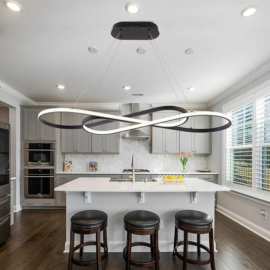 Black Modern Chandelier,Modern Led Pendant Light for Kitchen Island Lighting Dimmable Creative Snake-Shaped Twist Design Modern Led Chandelier for Dining Room Over Table