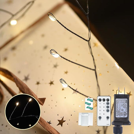 Fairy Lights Plug in 130Ft 2000LED Warm Christmas Wreath Twinkle Lights with Timer Remote Waterproof Firecracker Firefly Cluster String Light for Bedroom Graland Party Tree Decor Black Wire