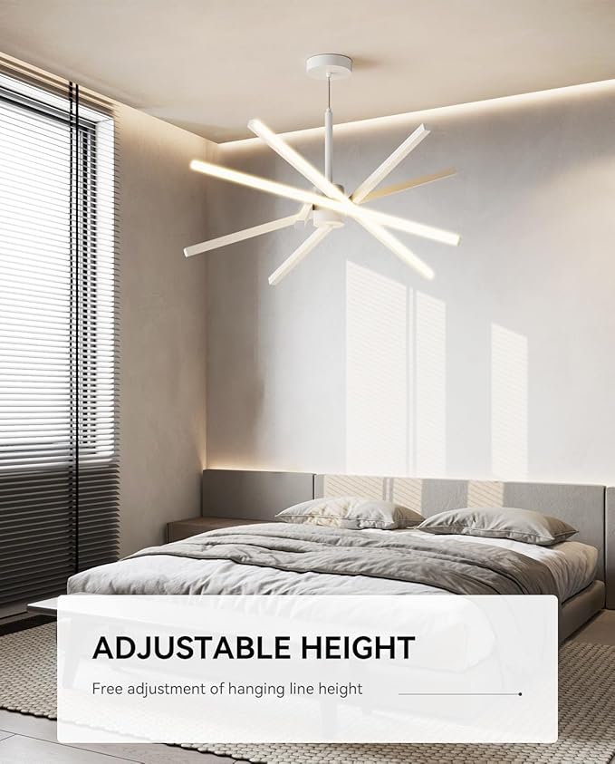 Modern Sputnik Chandelier Ceiling LED Black Pendant Light Embedded Mount Chandeliers Dining Room Light Fixtures Over Table Dimmable with Remote Control for Living Room Kitchen Bedroom (White)