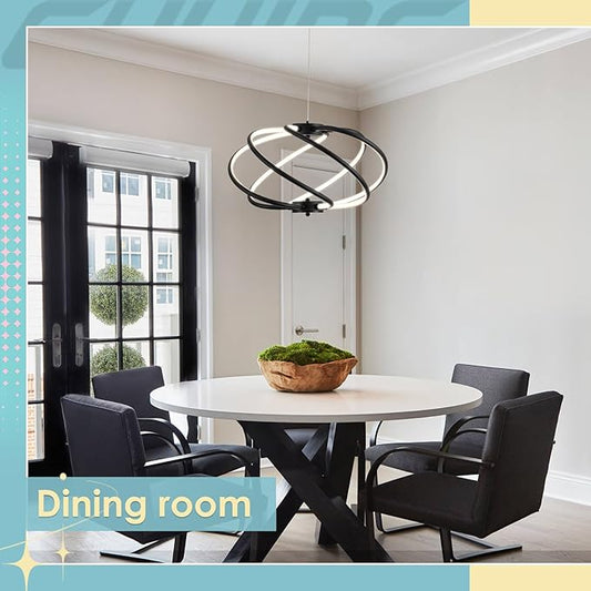 CHYING Modern Black Chandelier with Remote Control, 48W 3-Color Temperature Dimmable LED Chandelier for Dining Room, Hanging Adjustable Pendant Light for Living Room Kitchen Entryway Foyer