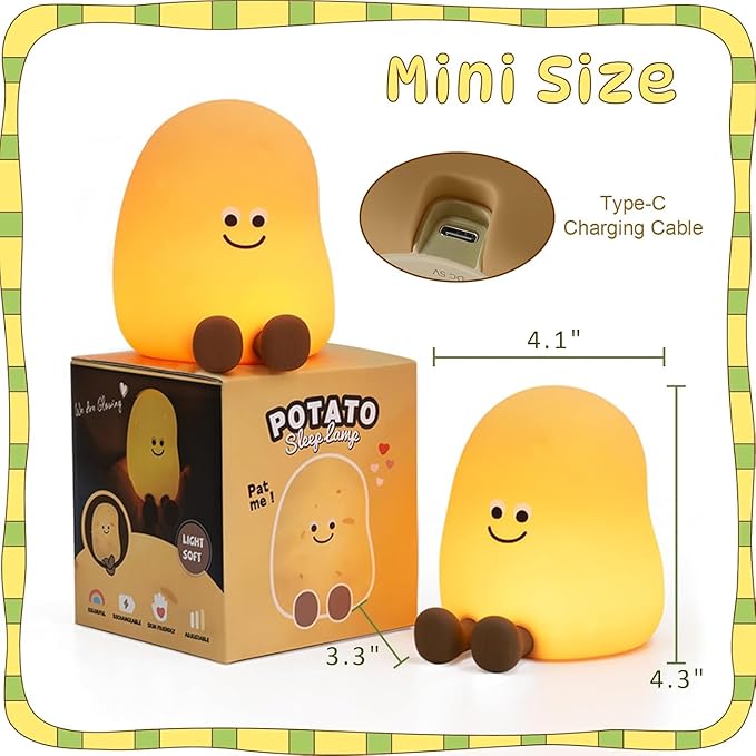 Potato Night Light, Cute Night Lamp for Kids Bedroom, Silicone Night Light with Rechargeable Lamps 3 Brightness Levels, Touch Bedside Lamp with 7 Color Dimming Decor Gift for Toddler Boy Girl (Potato)
