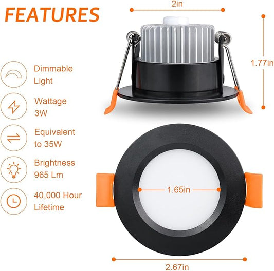 inShareplus 2 Inch LED Recessed Lighting, Black Downlight Dimmable 3W (35W Equivalent), 3000K Warm White, CRI80, Recessed Light Fixtures with LED Driver (1 Pack)