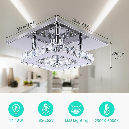 Dimmable Mini LED Chandeliers Modern Crystal Chandelier 7.9 Inches Led Ceiling Light Square Flush Mount Ceiling Light