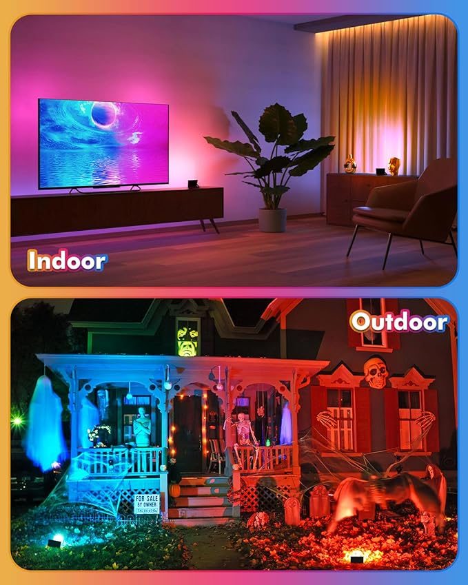 MEIKEE 25W RGB LED Flood Lights Outdoor, 2500LM 250W Equivalent RGB Color Changing Flood Lighting with Plug, IP66 Waterproof Wall Stage Lights for Christmas Halloween Home Decoration (4 Pack)