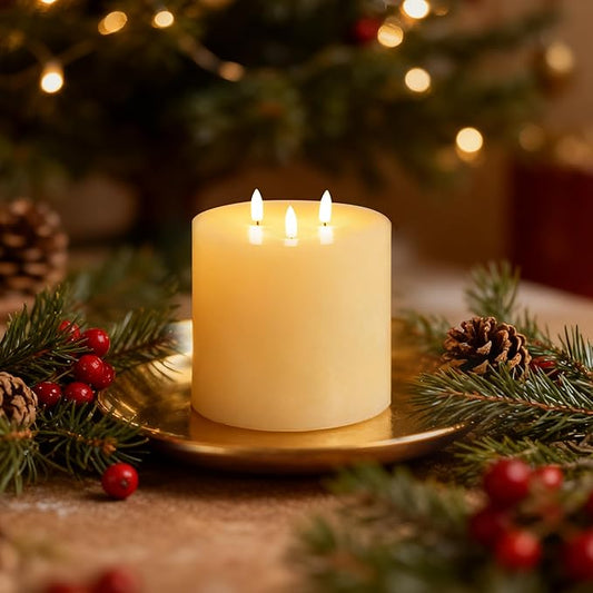 Amagic 6"x6" Extra Large Flameless Candles with 3 Wicks, Battery Operated Candles with Remote Control and Timers, 6 inch Diameter LED Pillar Candles, Real Wax, Ivory