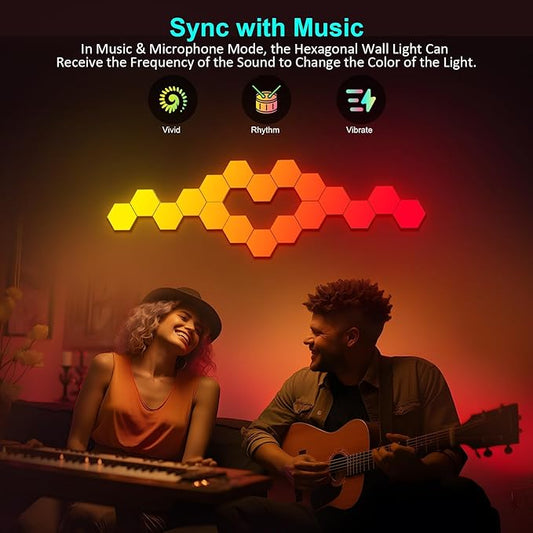 Kangtaixin Hexagon LED Lights 12 Pack - RGB Wall Panels with Music Sync, Smart App & Remote Control, DIY Modular Hex Light for Gaming Room, Bedroom, Living Room, Wall Decor