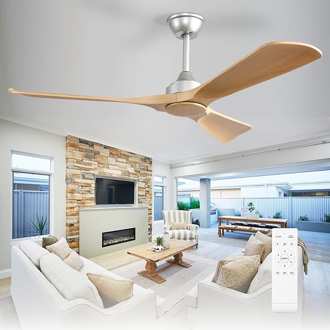 Depuley Ceiling Fan Without Light: 52 Inch 3 Blade Indoor Outdoor Fans for Patios - Wood Ceiling Fan No Light Remote APP Control Ultra Quiet DC Motor Reversible 6 Speed Timer