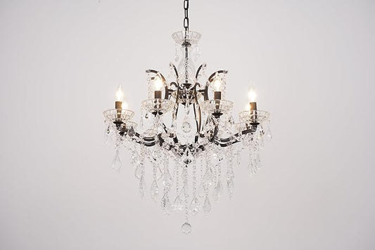 8-Light Crystal Chandelier Black Finish Modern Luxury Antique Flush Mount Chandelier with Crystal Drops Prisms Beads, Elegant Dining Room Living Room Entryway Foyer Ceiling Light Fixture