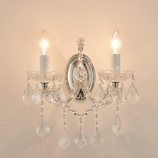 Crystal Wall Lights, Modern Sconces - Brilliant 2 Light Maria Theresa Wall Lamp Light Fixtures, Wall Mounted Lamp for Bedroom, Living Room, Bedside, Corridor
