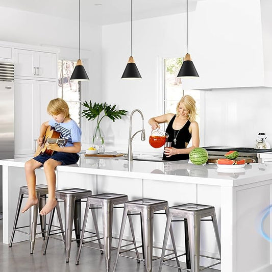 Modern Pendant Lights, 3 Packs 9.4inch Black Pendant Light, Kitchen Pendant Lights, Farmhouse Pendant Light for Kitchen, Living Room, Bar, Bedroom, Office