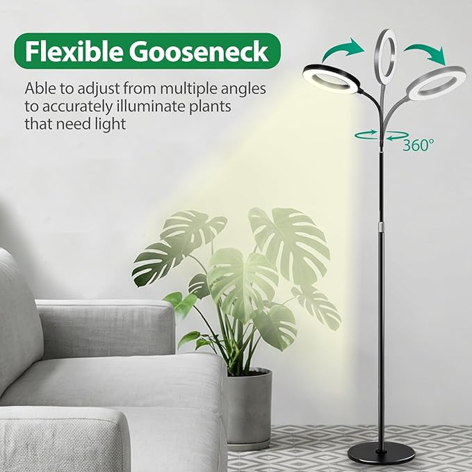 Floor Grow Lights for Indoor Plants, Full Spectrum Plant Light with 68" Stand for Growing Large Tall Plants, Black Halo Grow Lamp with 3/9/12H Timer, 3 Light Modes, 10 Dimming
