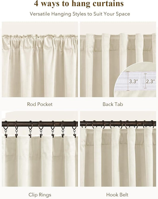 StangH Ivory White Curtains 102 inches Long Super Soft Velvet Light Dimming Privacy Protect Window Drapes for Nursery Kids Bedroom/Baby Playroom, W52 x L102, 2 Panels