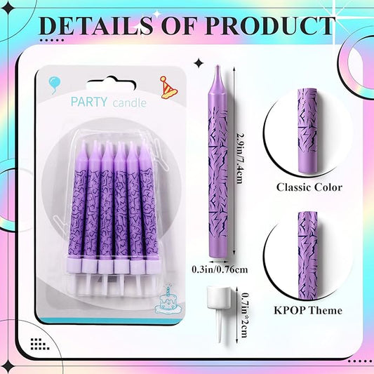 Conelist 12 Pcs Kpop Themed Birthday Candles Purple Lightning Birthday Decorations Cartoon Movie Cake Toppers for Kpop Themed Party Supplies
