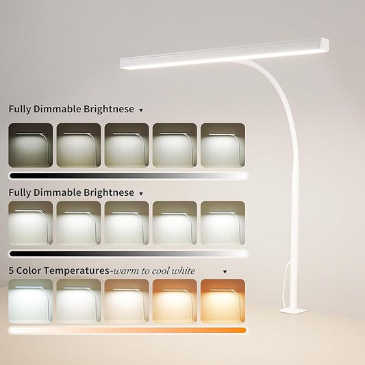 LED Desk Lamp for Office Home, Adjustable Flexible Eye-Caring Desk Light with,5 Modes 10 Brightness Adjustment, USB Adapter Desk Lamp with Clamp-T-W