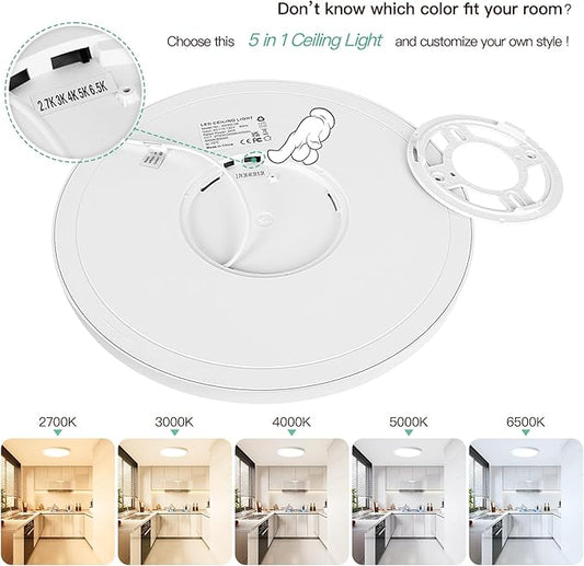 Brightever LED Flush Mount Ceiling Light, 12 Inch 24W Ultra Slim 0.67 Inch Kitchen Lighting Fixture, 3200LM 240W Equivalent, 2700K-6500K Color Selectable, Dimmable Light Fixture Ceiling Mount, 1 Pack