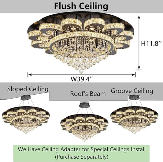 HAIXIANG Modern Chandelier Living Room Light Glam Chandeliers Ceiling Light Fixture Remote Dimmable Lights 40 Inches Luxury Crystal Black Dining Room Lights
