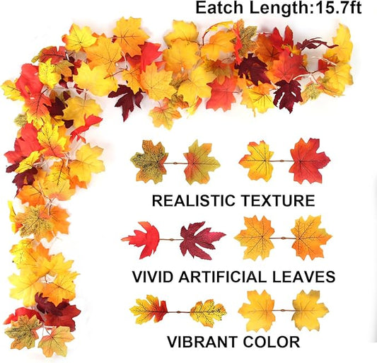 AKIT Fall Decor Lighted Fall Garland 45 LED Outdoor String Lights Waterproof with Timer - Thanksgiving Fall Decorations for Home Halloween Garland for Mantle Indoor