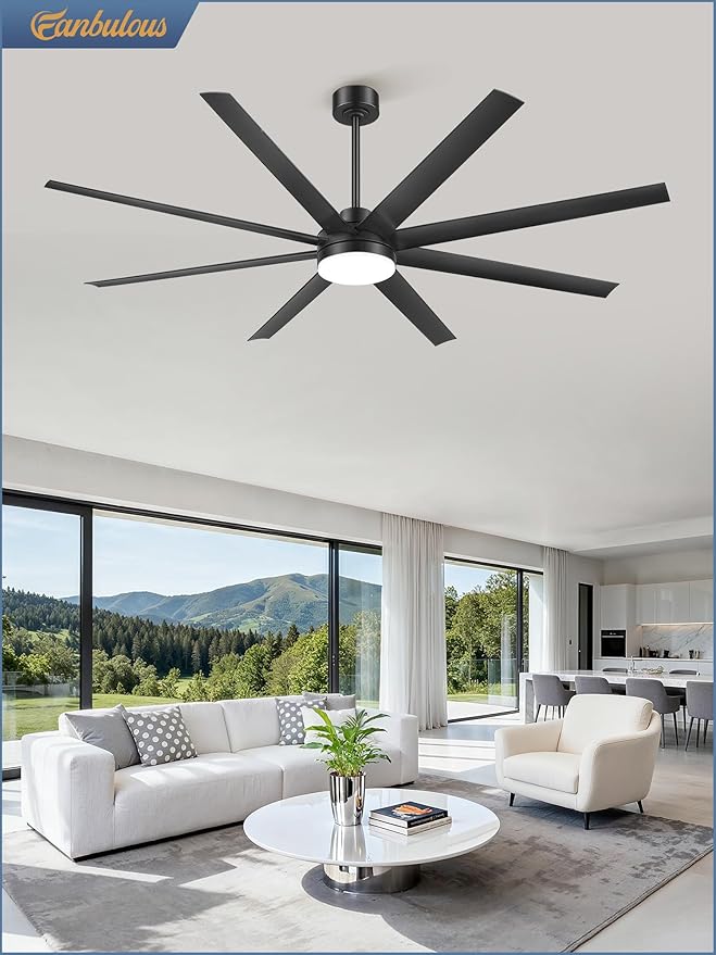 Fanbulous 72 Inch Large Ceiling Fans with Lights, Black Ceiling Fan with Remote Control, Dimmable, 3CCT, Quiet, Modern Ceiling fan For Living Room, Bedroom, Kitchen, Patio, Outdoor