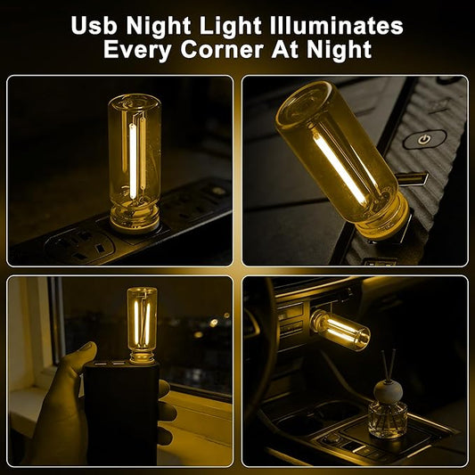 2 Packs USB Light for Car, Touch Dimmable Car Interior Ambient Lights - Portable Mini USB LED Light Bulb, Retro Glass Bottle Night Light for Vehicle, Bedroom, Hallway, Camping(Yellow)