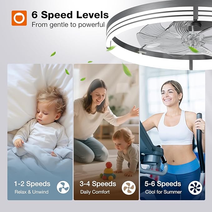 addlon Ceiling Fans with Lights and Remote, 24'' Low Profile Ceiling Fans, 3000-6000K Dimmable Modern Flush Mount LED Fan Light, Fandelier Ceiling Fan for Bedroom, Kitchen, Living Room