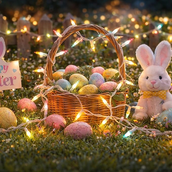 Boltigen Easter Slow Twinkle Lights with White Wire, 50 LED Christmas Pastel String Light, 14.58FT UL Certified Waterproof Connectable for Indoor Outdoor Christmas Holiday Wedding Garden Decor