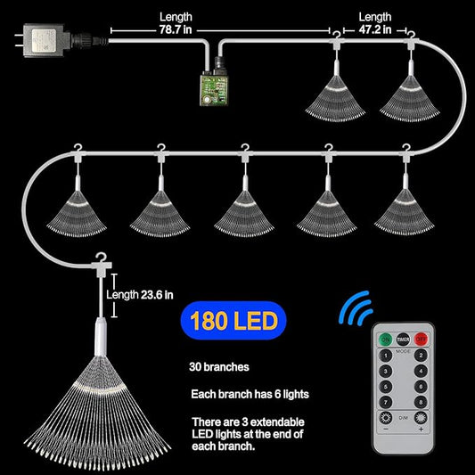 8 Pack Firework Lights 180 Led Copper Wire with 8 Models Power Supply Remote Control Waterproof Outdoor Hanging for Decor Garden Party Christmas