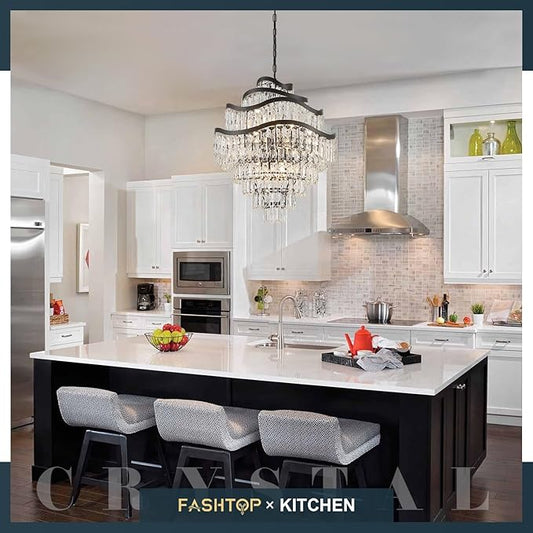 9-Tier 16 Lights Crystal Chandelier Luxury Light Fixtures 24" Black K9 Crystal Pendant Ceiling Lighting for Living Room Dining Room Foyer Bedroom Kitchen, E12