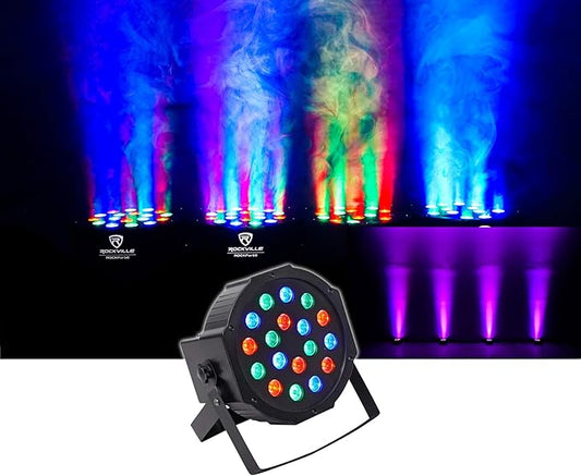 Rockville RockPAR50 24W LED RGB Par Can Wash Light with DMX, Sound-Activated Mode, Power Daisy-Chain, Dual Bracket for DJs and Club Lighting