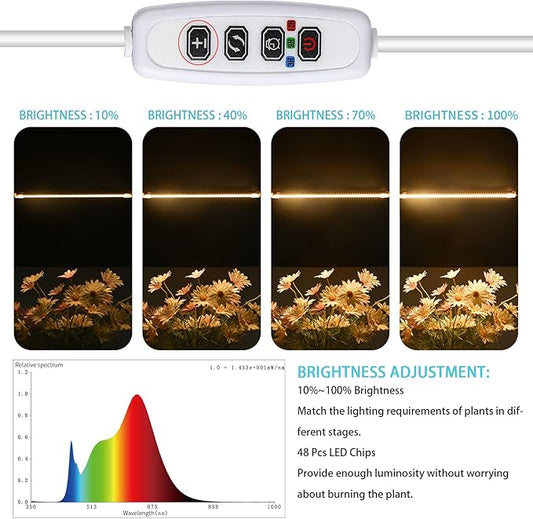 Hywyimlait LED Grow Light Strips for Indoor Plants Full Spectrum 3500K, 96 LEDs Plant Light Bar with 3/9/12H Timer, 10 Dimmable Levels for Seedling Succulent and Shelf, 13 Inches, 1 Head 2 Pack
