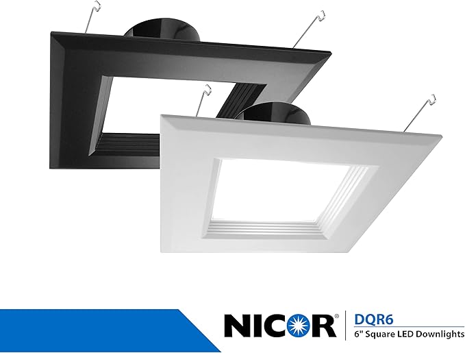 NICOR Lighting 6 inch Black Square LED Recessed Downlight in 3000K (DQR6-10-120-3K-BK-BF)