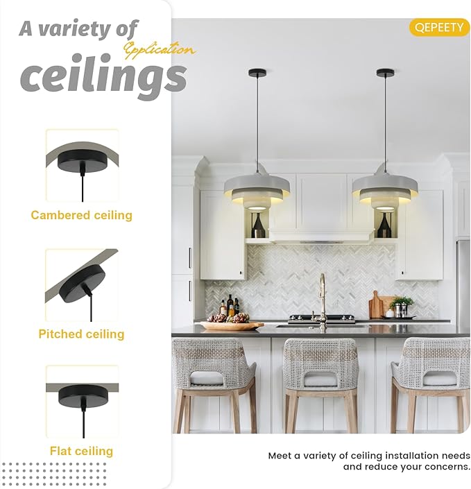 Gray Pendant Light Industrial 1-Light Adjustable Hanging Light Fixture with 3-Layer Metal Shade, Minimalist Pendant Lamp for Kitchen Island Dining Room Hallway