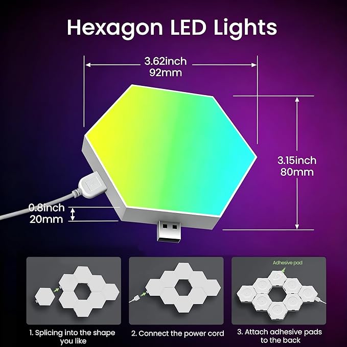 TISOFU 20 Pack Hexagon Lights LED Wall Panels, RGB Gaming Lights with APP/Music Sync & Remote, DIY Smart Modular Hexagonal Honeycomb Glide Hex Tiles Panel, Bedroom Party Decor Gifts