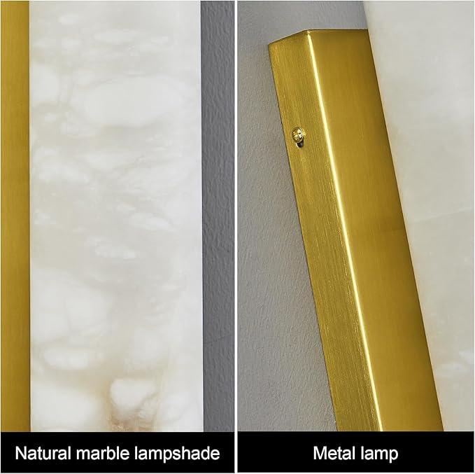 LMQNINE Natural Alabaster Wall Sconces Spanish Marble Wall Light Cylinder Modern Gold LED Sconce for Living Room Bedroom Bathroom Stairs(M-1Pack)