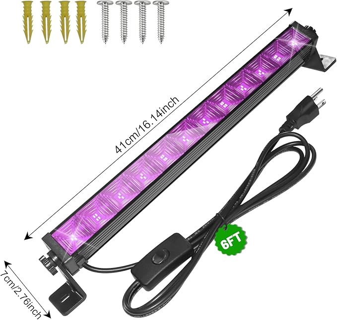 Upgraded 1 Pack 40W LED Black Light Bar,Blacklight with Plug+Switch+6.5ft Cord,Black Lights Party Supplies for Halloween Glow Fluorescent Party Bedroom Game Room Body Paint Stage Lighting