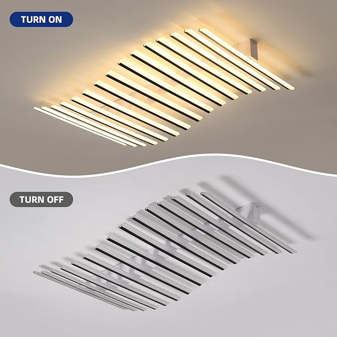 JAYMP 15 Lights Linear Modern Ceiling Light 43.3 inch Dimmable LED Chandelier Semi Flush Mount Light Fixture for Dining Room Kitchen Island Living Room