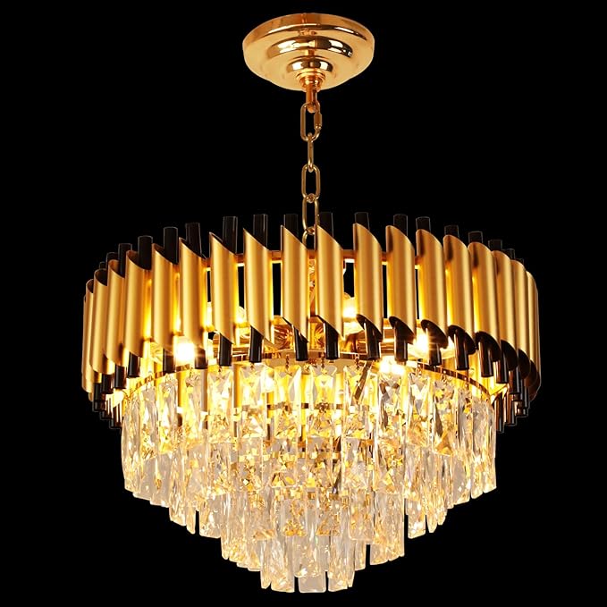 Depuley Modern Gold Crystal Chandelier: 6-Light Flush Mount Chandelier 12 Inch 4-Tier Luxury Round Hanging Pendant Light Fixture for Porch Bedroom Dining Room Foyer Included Bulbs
